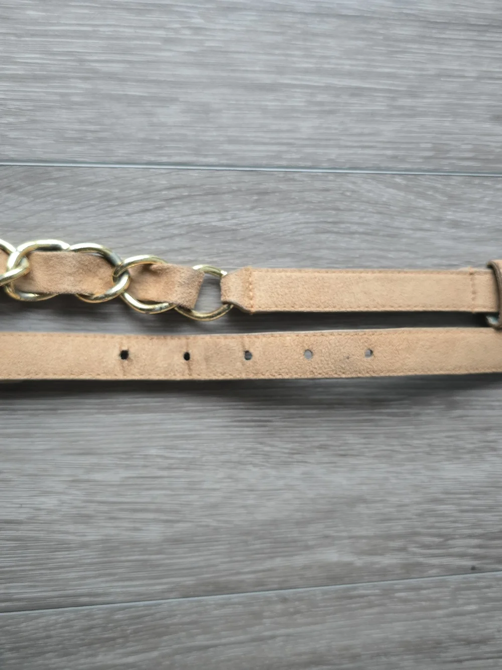 Tan Suede Gold Chain Link Boho Belt Brass Buckle Festival Size L